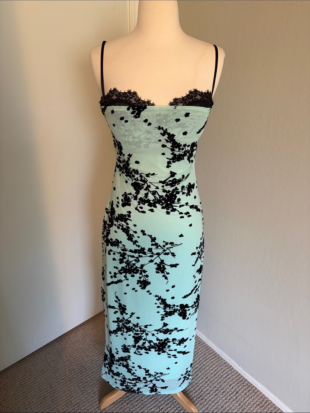 Vici Mint Green Slip Dress with Black Floral Print